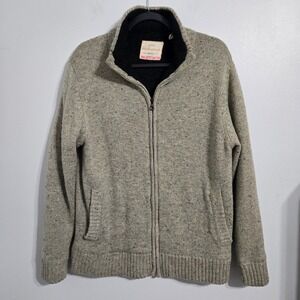 V#51 Weatherproof Vintage Sherpa Lined Zip Up Sweater Jacket Size M Speckled Tan